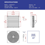 iLiving ILG8SFV-T with Speed Thermostat Control Shutter Exhaust Fan 30-in - Dimensions