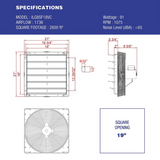 iLiving ILG8SFVC Shutter Exhaust Fan 18-in - Dimensions