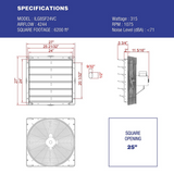 iLiving ILG8SFVC Shutter Exhaust Fan 24-in - Dimensions