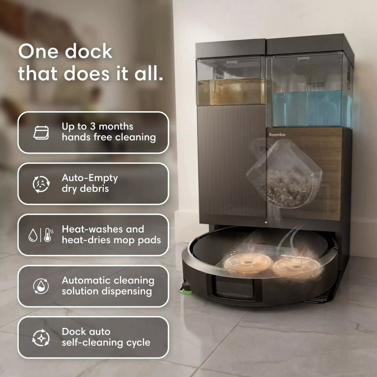 iRobot Roomba Plus 575 Combo Robot Vacuum/Mop + AutoWash Dock - Infographic 2