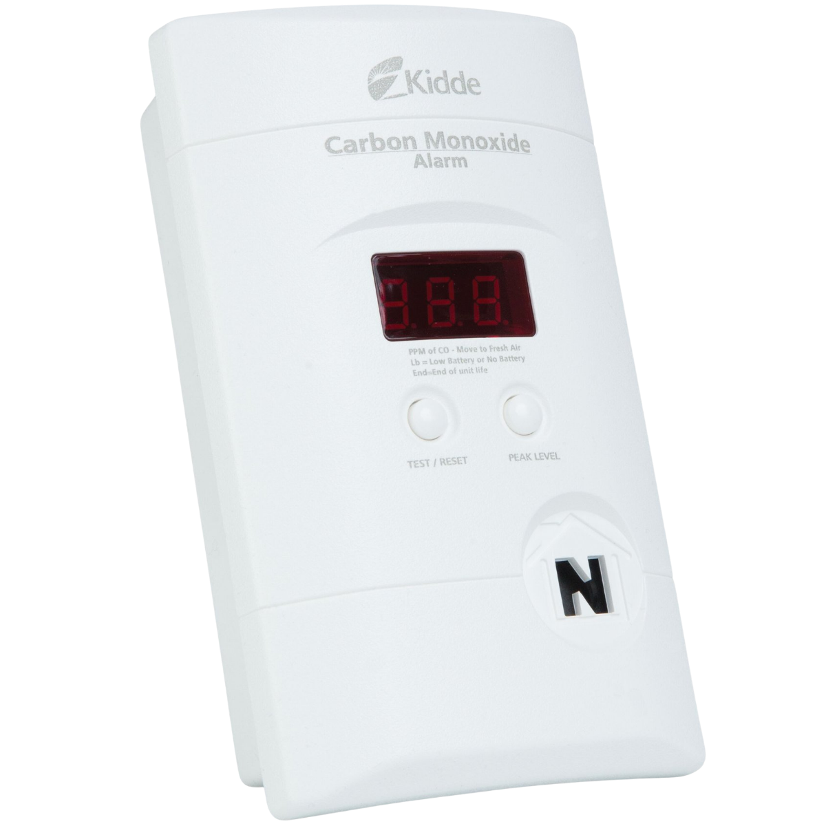 Kidde KN-COPP-3 Nighthawk Plug-In Carbon Monoxide Alarm w/ Battery Back-up & Digital Display - Angle