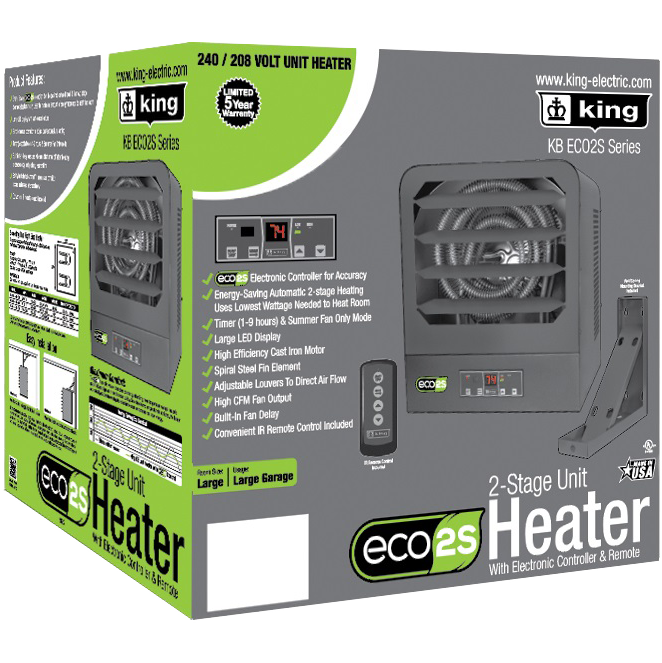 King Electric KB ECO2S Series 2-Stage Electronic Garage Heater - box