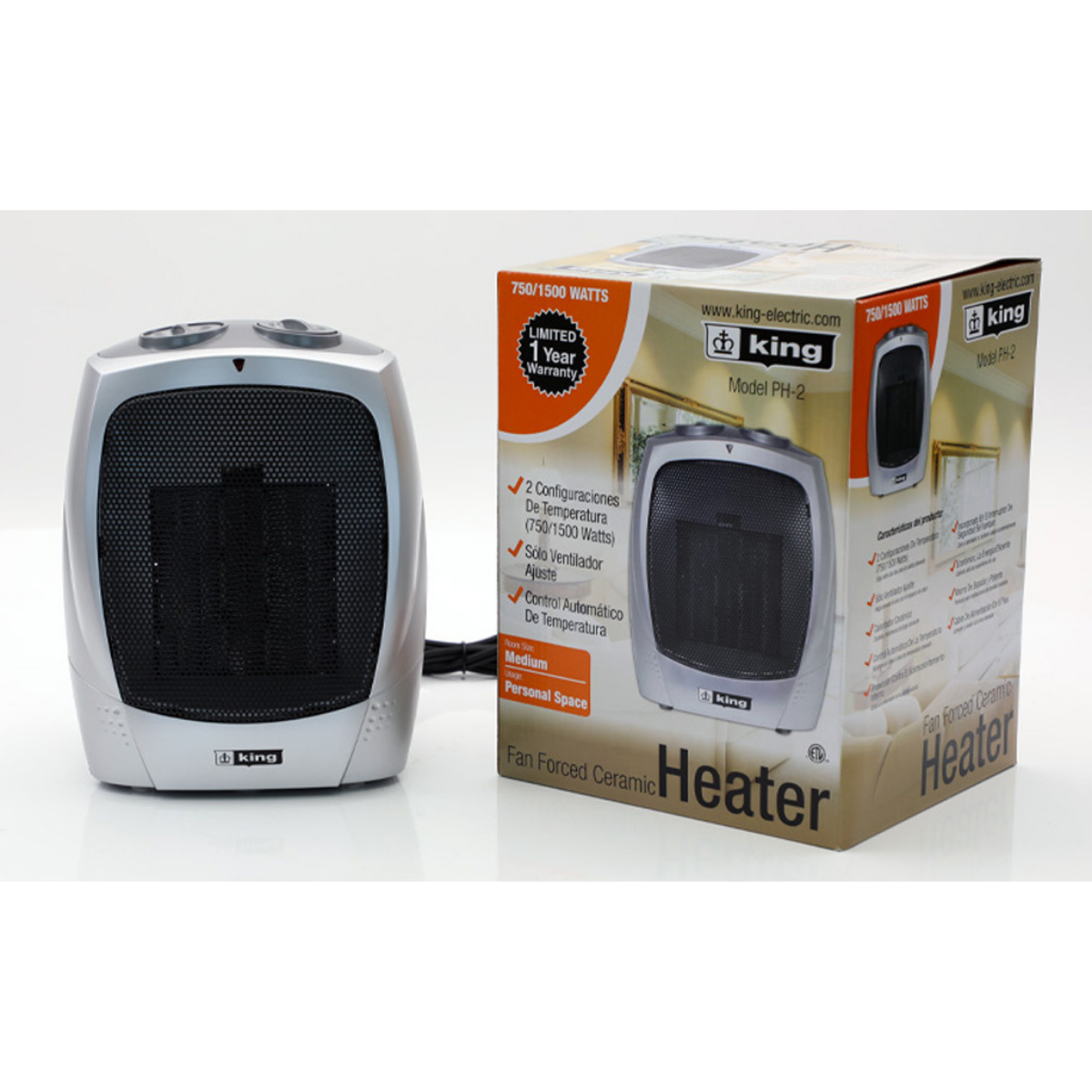 King Electric Portable Ceramic Heater PH-2 - Box