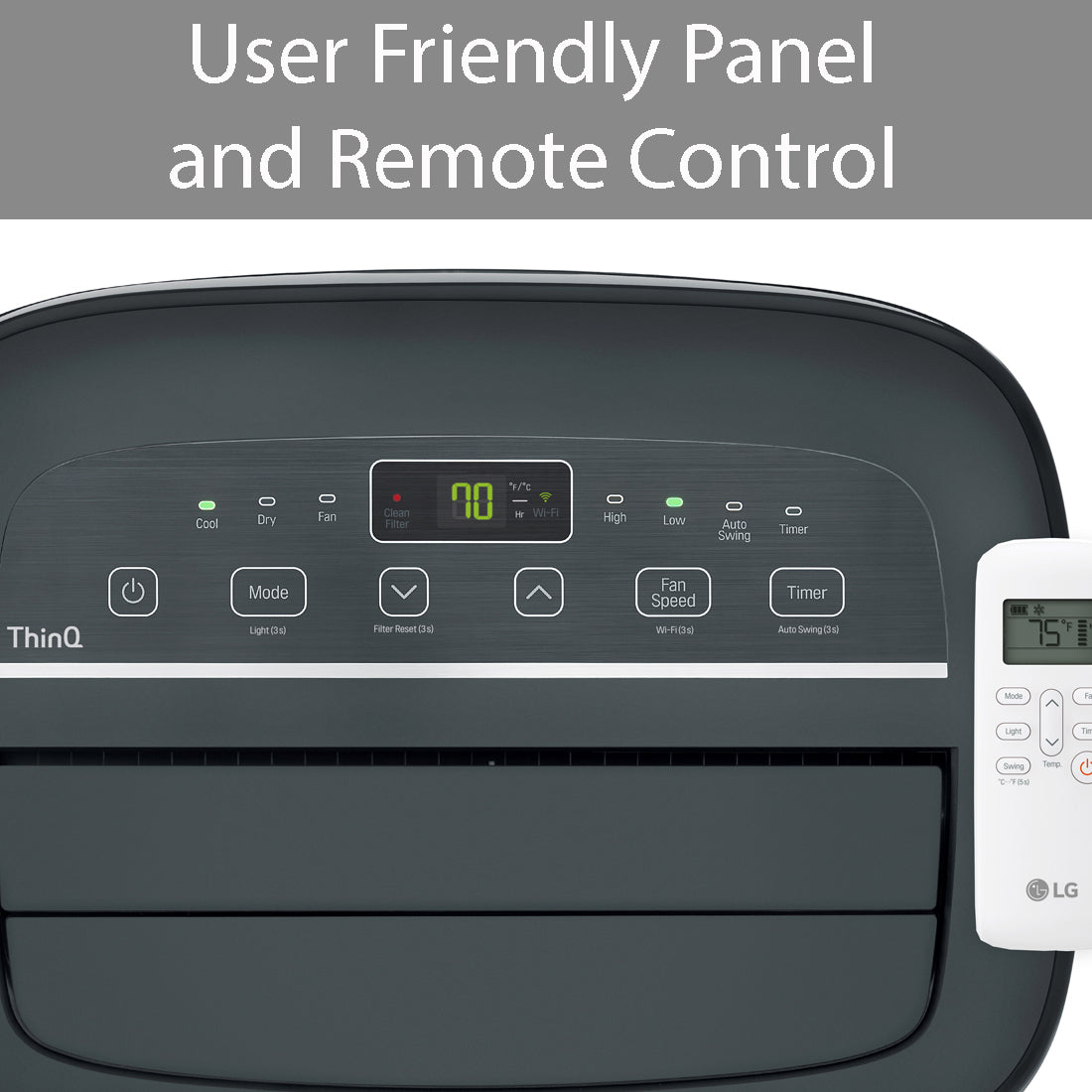 LG 8,000 BTU Wi-Fi Portable Air Conditioner - Electronic Control Panel with Smart Control