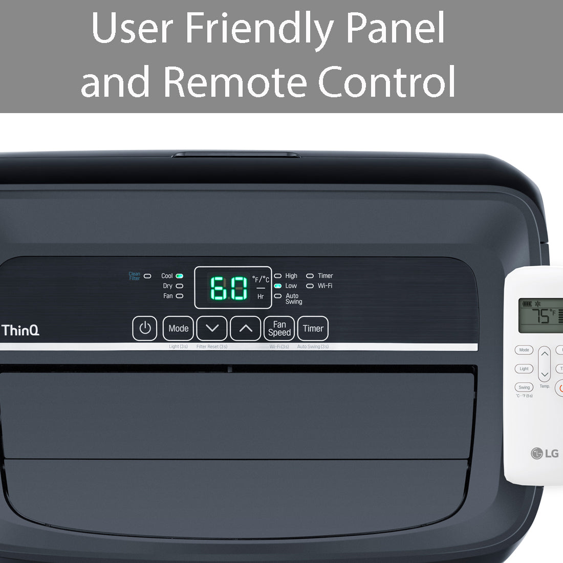 LG 10,000 BTU Wi-Fi Portable Air Conditioner - Electronic Control Panel with Remote