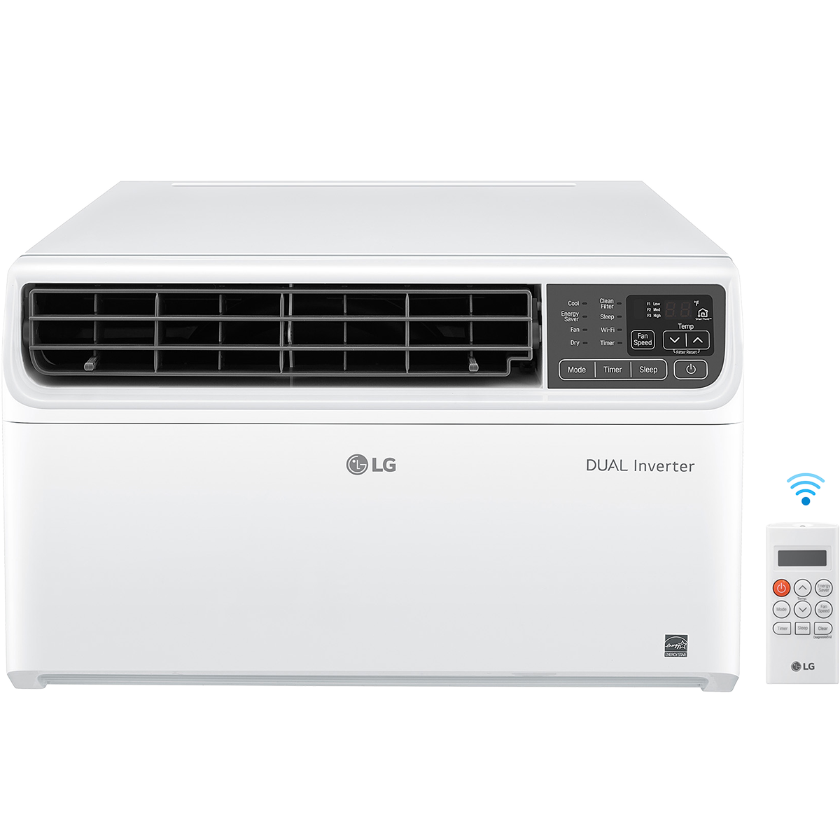 LG LW1022IVSM 10,000 BTU Dual Inverter Smart Wi-Fi Window AC - Front with Remote Control