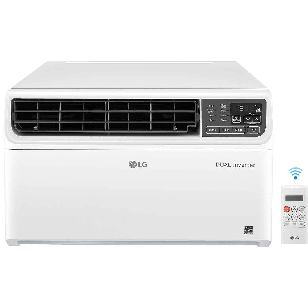 LG 18000 BTU Window Air Conditioner w/Dual Inverter LW18221VSM - Front with Remote Control