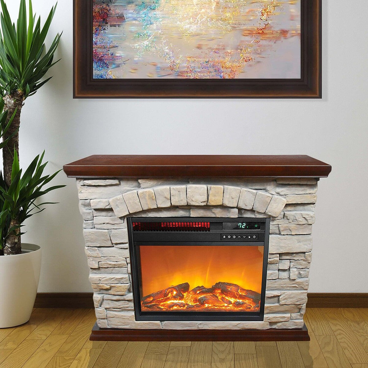 Lifesmart Faux Stone Infrared Electric Fireplace