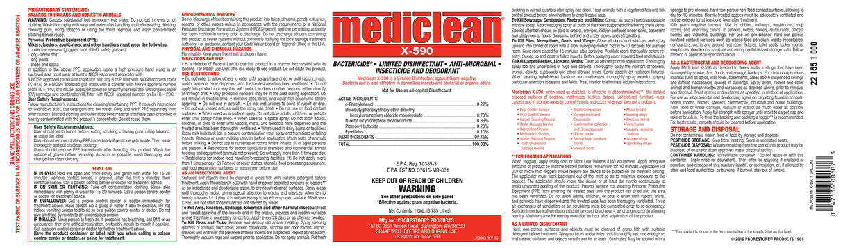 MediClean X-590 Institutional Spray Plus - Information Label