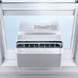 Midea 8,000 BTU U-Shaped Wi-Fi Enabled Window Air Conditioner illustration of how it fits in window top front angle