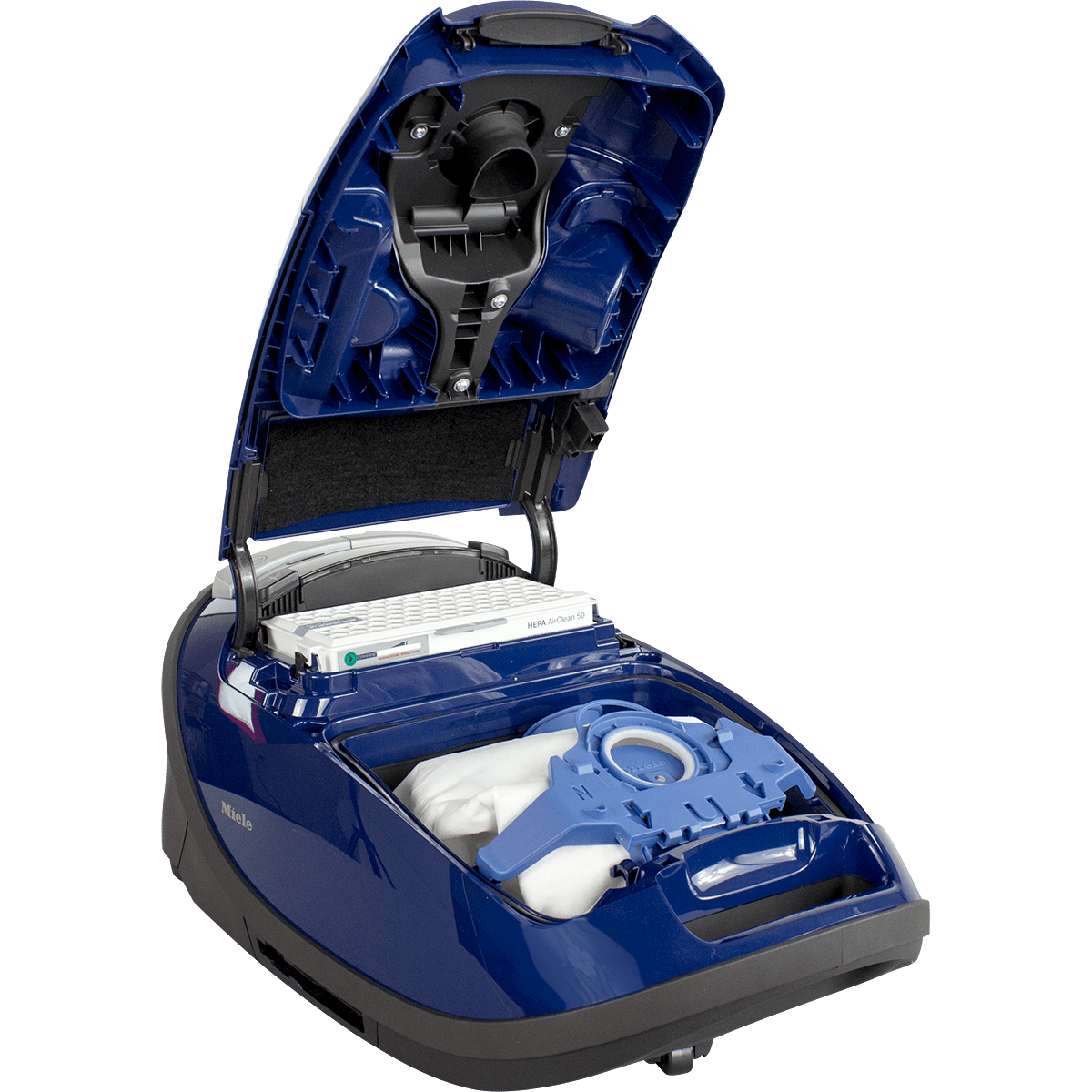 Miele Complete C3 Marin Canister Vacuum Cleaner - open to show bags
