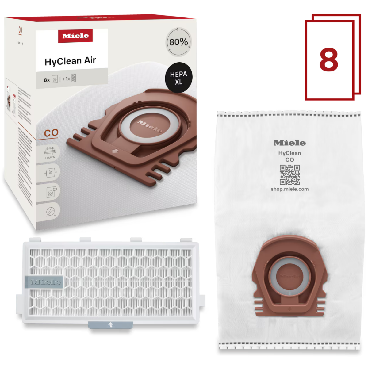 Miele HyClean CO Allergy XL Vacuum Bags with GN-HA50 8 Pack - Set