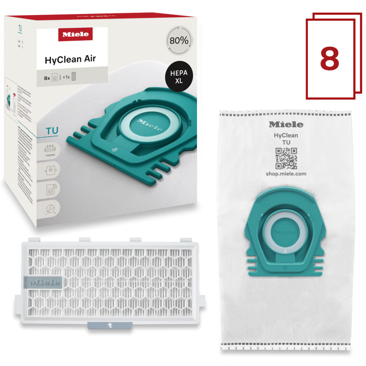 Miele HyClean TU Allergy XL Vacuum Bags with GN-HA50 8 Pack - Set