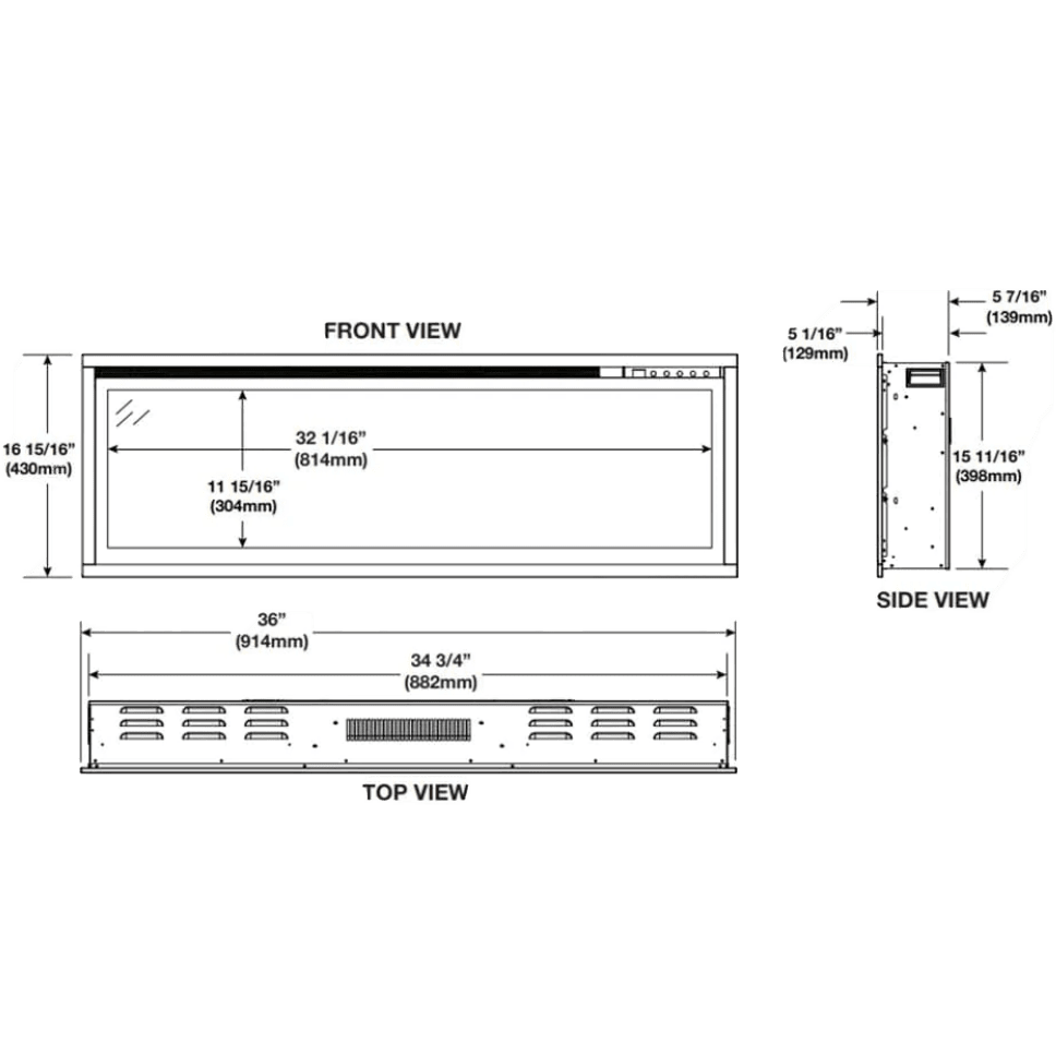 Napoleon Entice Electric Fireplace - Dimensions