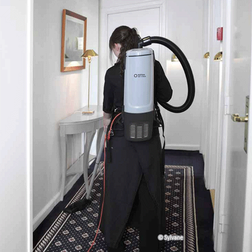 Nilfisk GD10 Industrial HEPA Back Vacuum In Use