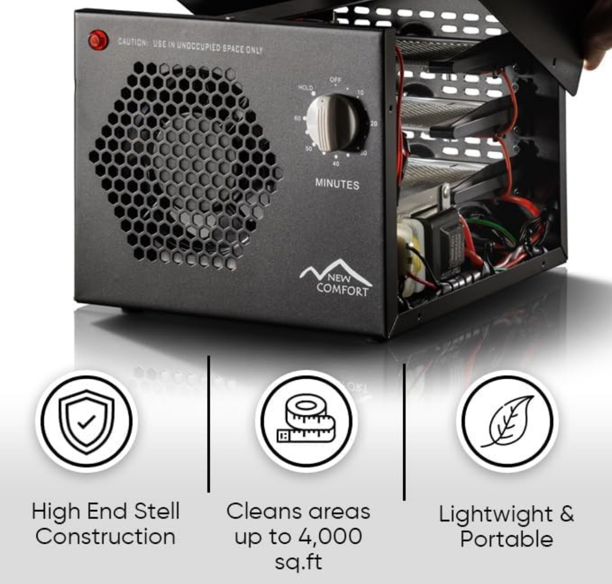 New Comfort O3-700 3,000 mg/hr 4,000 sq.ft Commercial PLCOZKMA500 Ozone Generator - Infographic 3