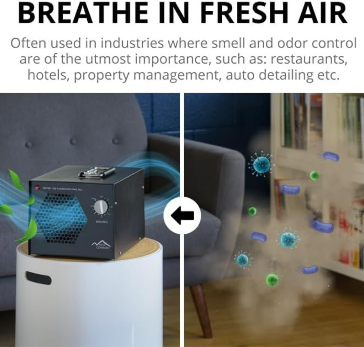New Comfort O3-700 3,000 mg/hr 4,000 sq.ft Commercial PLCOZKMA500 Ozone Generator - Infographic 5