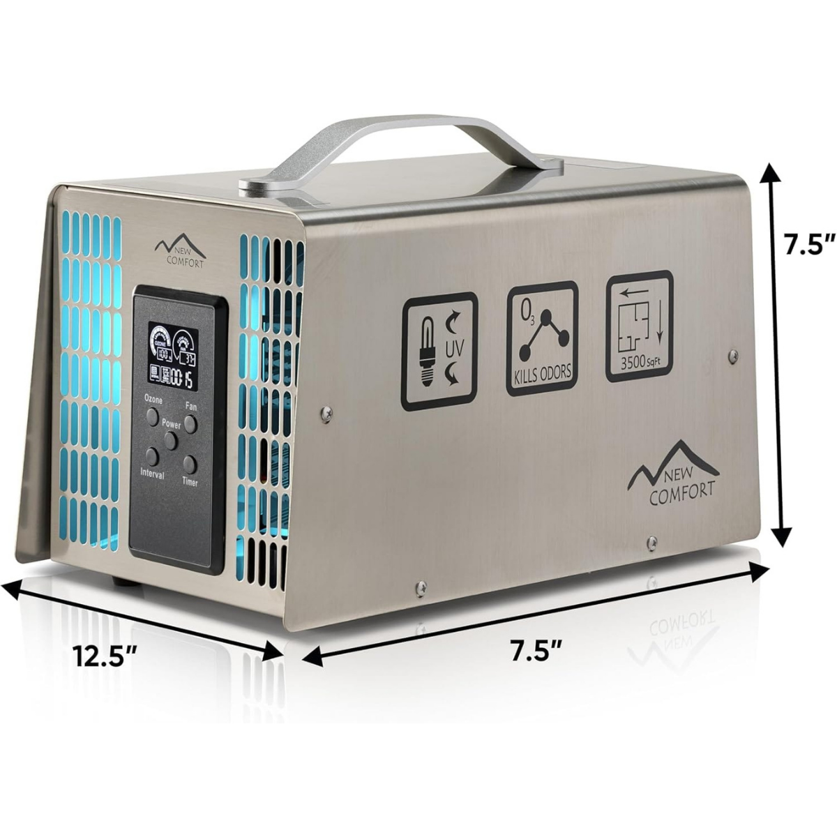 New Comfort SS12000 Stainless Steel 9,000 to 14,000 mg/hr Commercial PLCOZ12K Ozone Generator - Dimensions