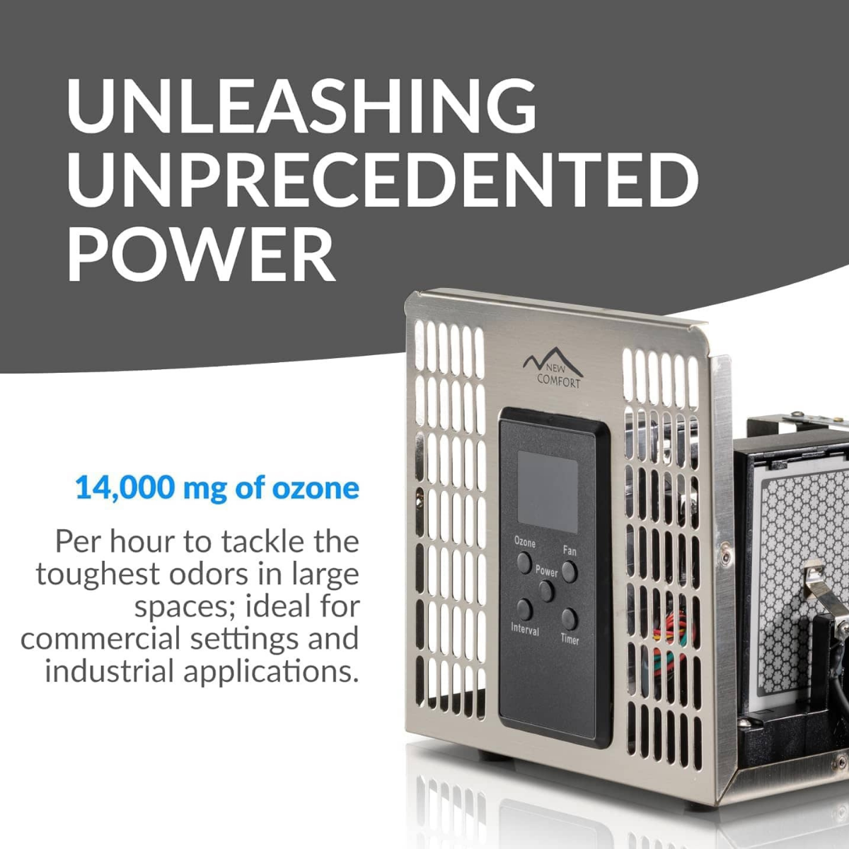 New Comfort SS12000 Stainless Steel 9,000 to 14,000 mg/hr Commercial PLCOZ12K Ozone Generator - Infographic 2