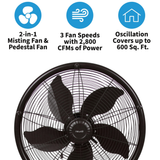 NewAir Outdoor Misting 3-Speed All-Metal Pedestal Fan - Highlights