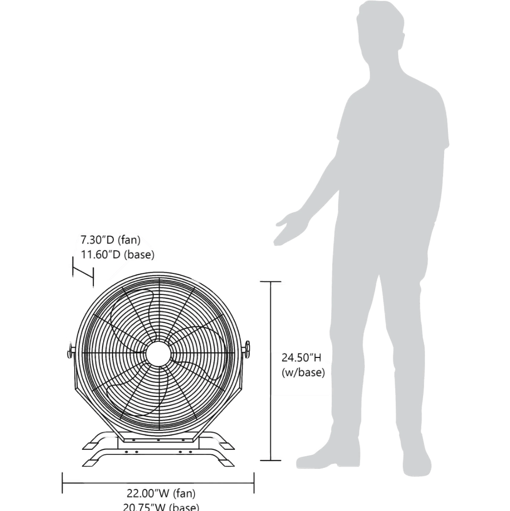NewAir Outdoor Rated High Velocity 3-Speed Fan - 18-In. Floor or Wall Mount - Height Comparison