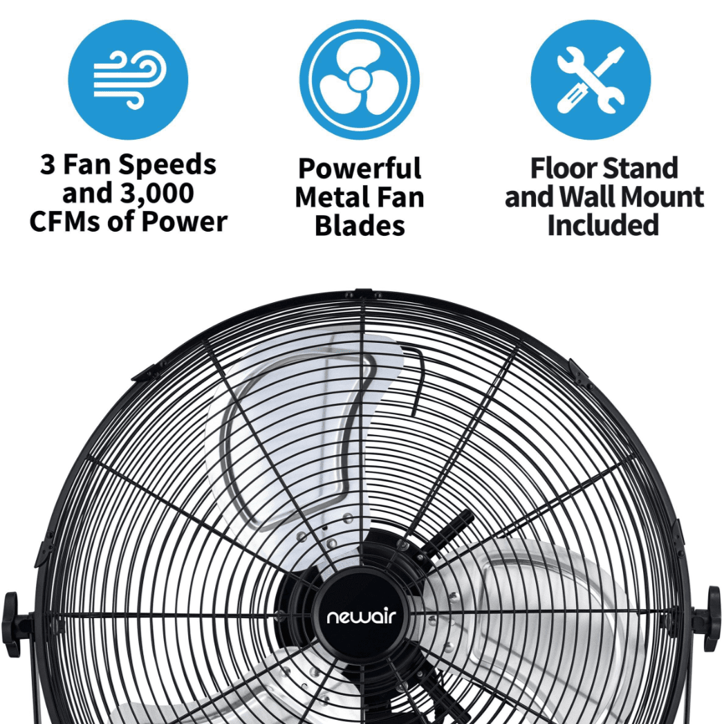 NewAir Outdoor Rated High Velocity 3-Speed Fan - 20-In. Floor or Wall Mount - Highlights