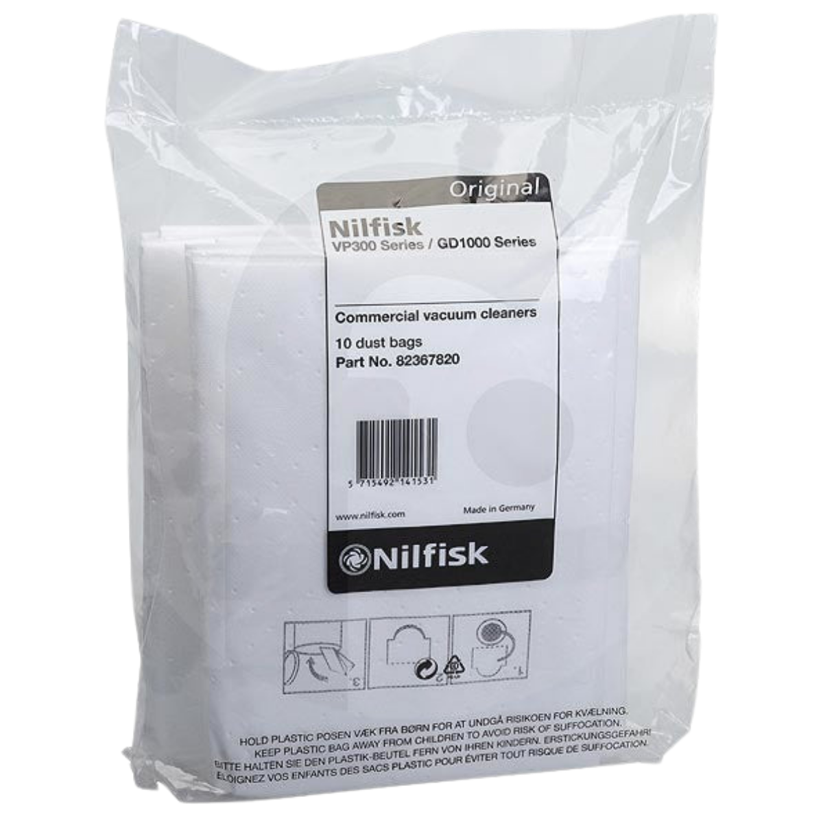 Nilfisk VP300/VP400/VP500 Fleece Bags - 10 Pack - Main