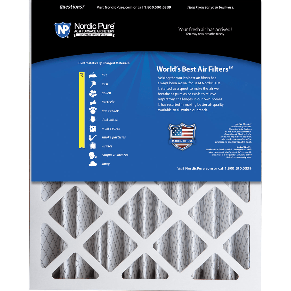 Nordic Pure MERV 10 5-in. Pleated Furnace Filters - 16x20x5 Back