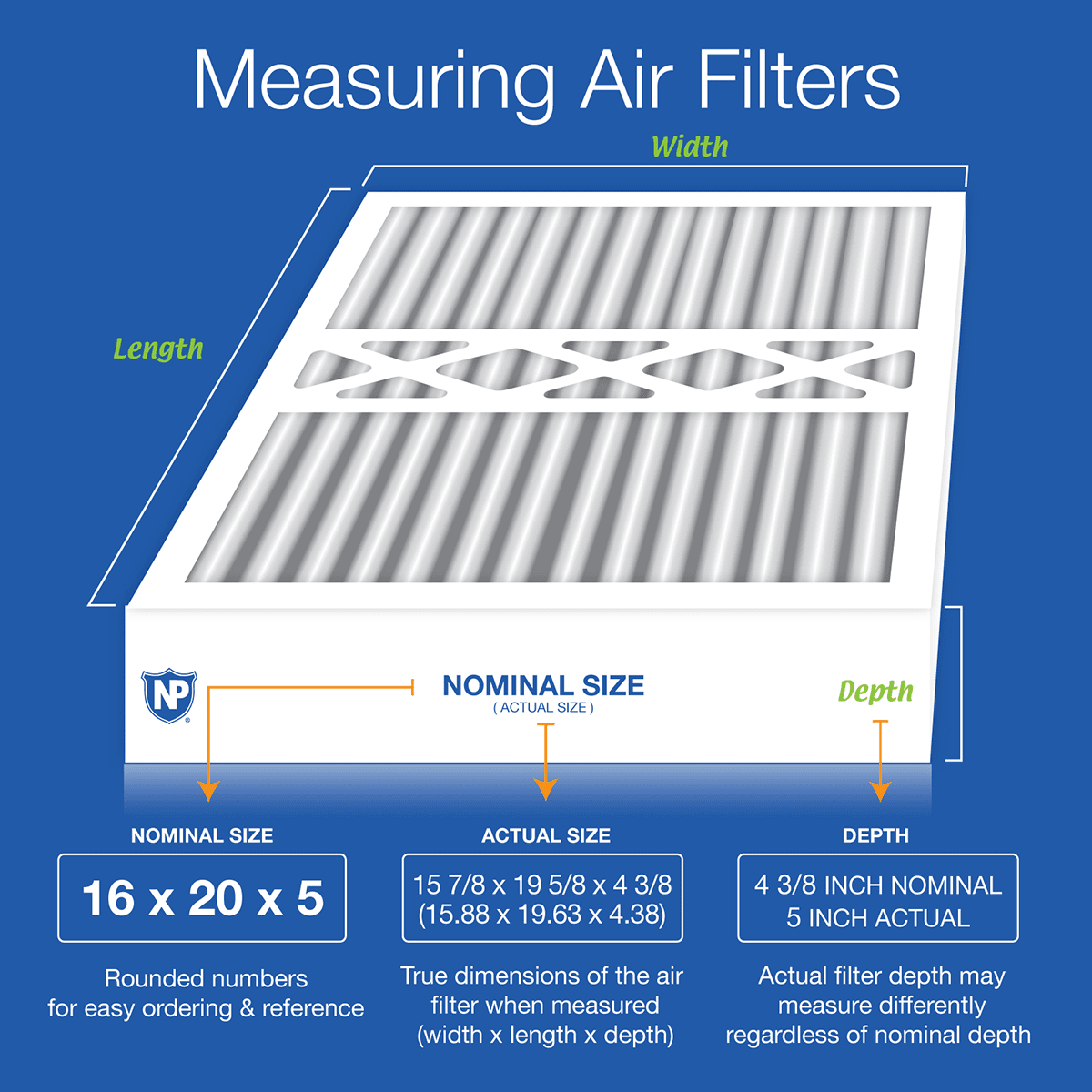 Nordic Pure MERV 10 5-in. Pleated Furnace Filters - 16x20x5 Dimensions