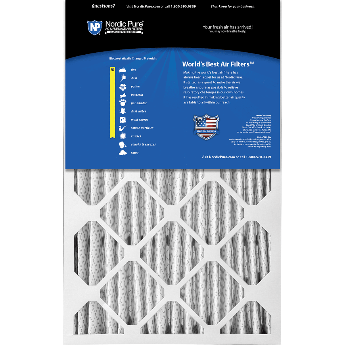 Nordic Pure MERV 10 5-in. Pleated Furnace Filters - 16x25x5 Back