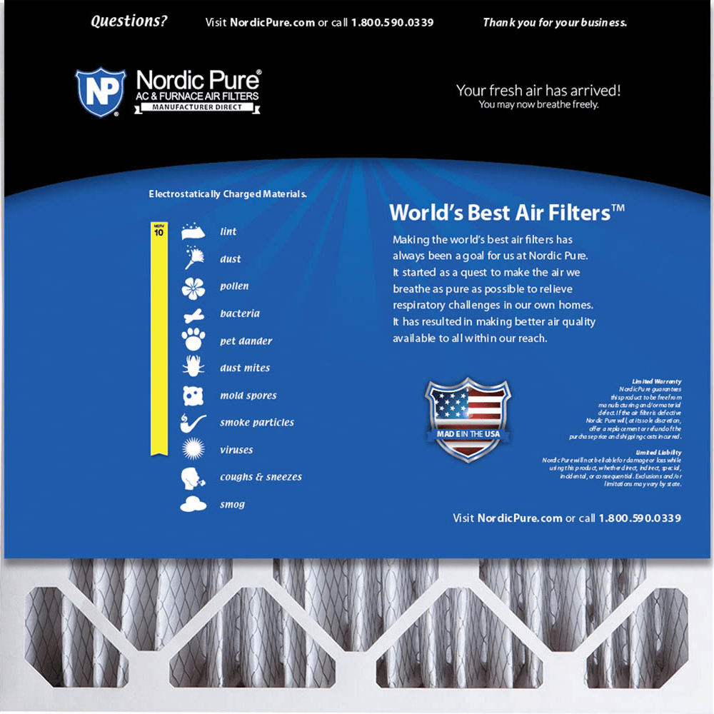 Nordic Pure MERV 10 5-in. Pleated Furnace Filters - 20x20x5 Back