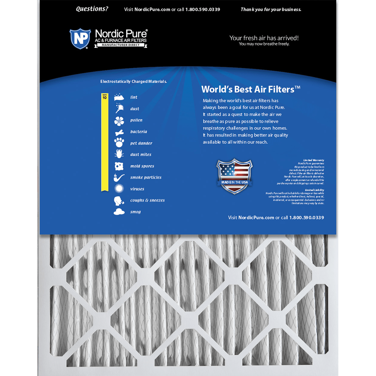 Nordic Pure MERV 10 5-in. Pleated Furnace Filters - 20x25x5 Back