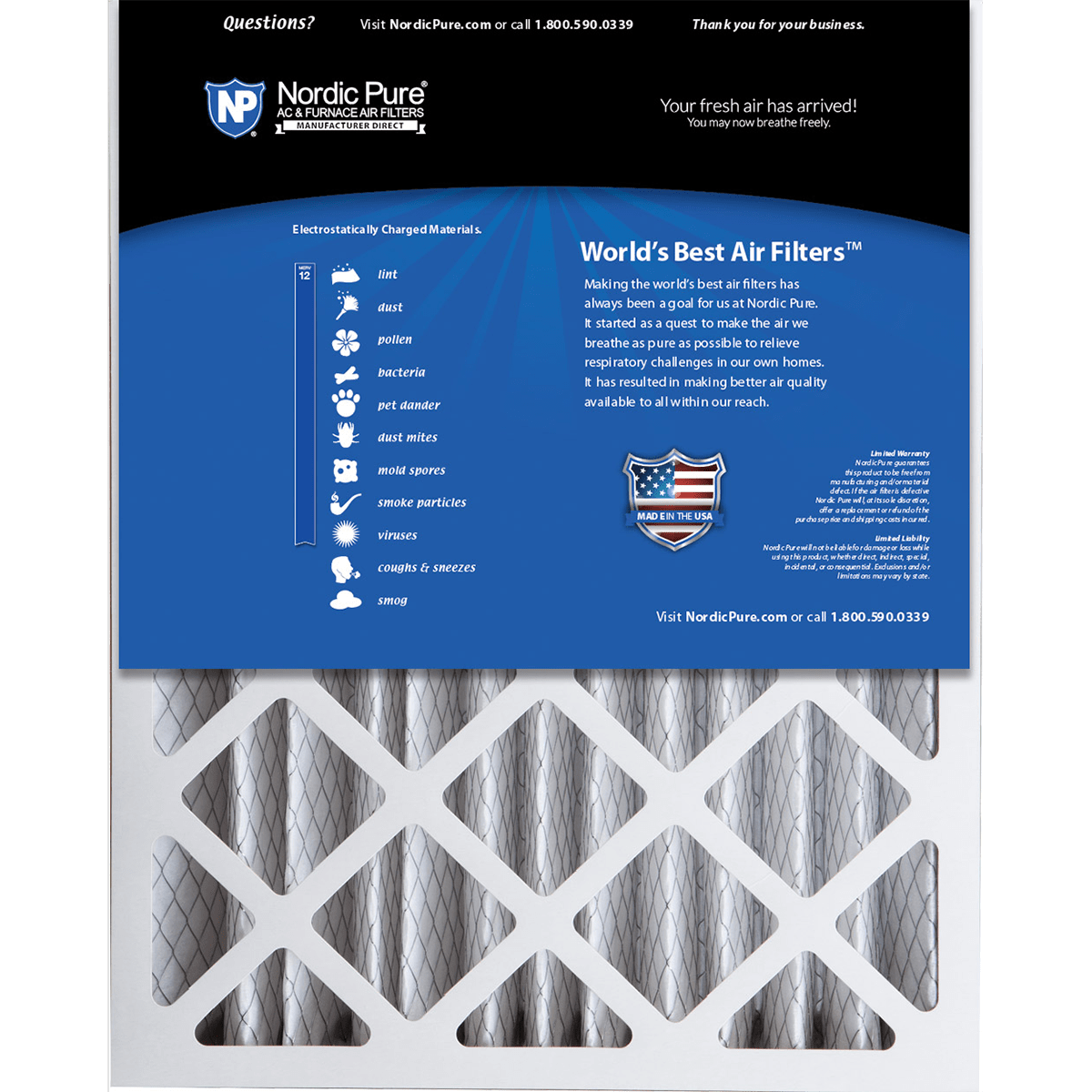 Nordic Pure MERV 12 5-in. Pleated Furnace Filters - 16x20x5 Back