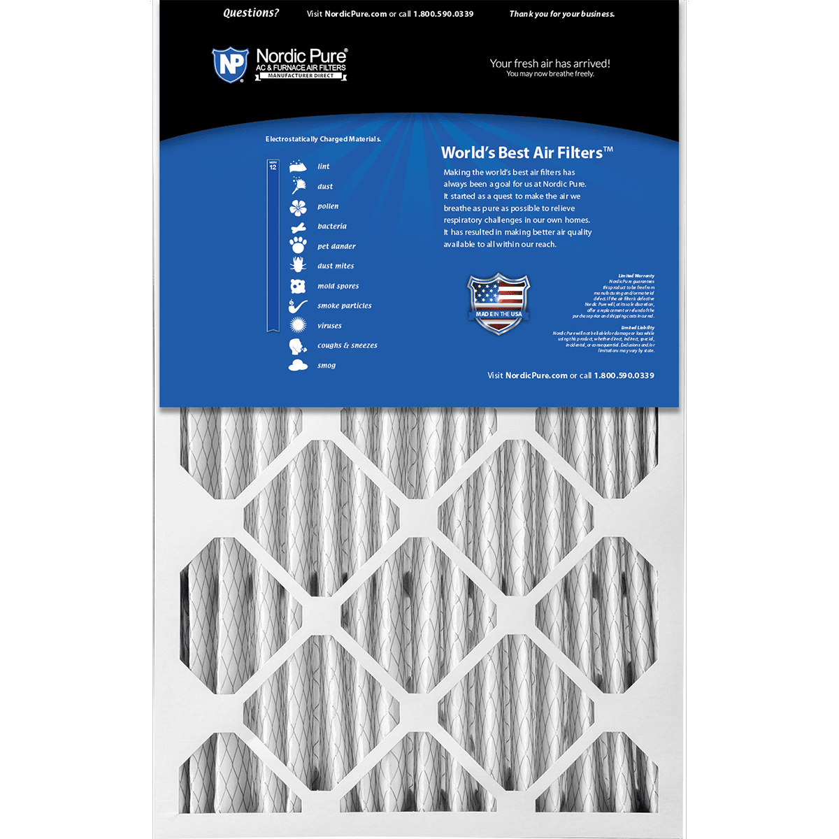 Nordic Pure MERV 12 5-in. Pleated Furnace Filters - 16x25x5 Back
