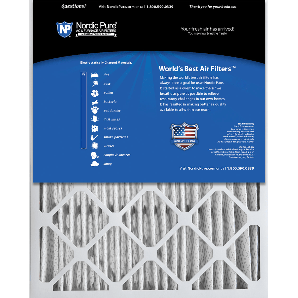 Nordic Pure MERV 12 5-in. Pleated Furnace Filters - 20x25x5 Back