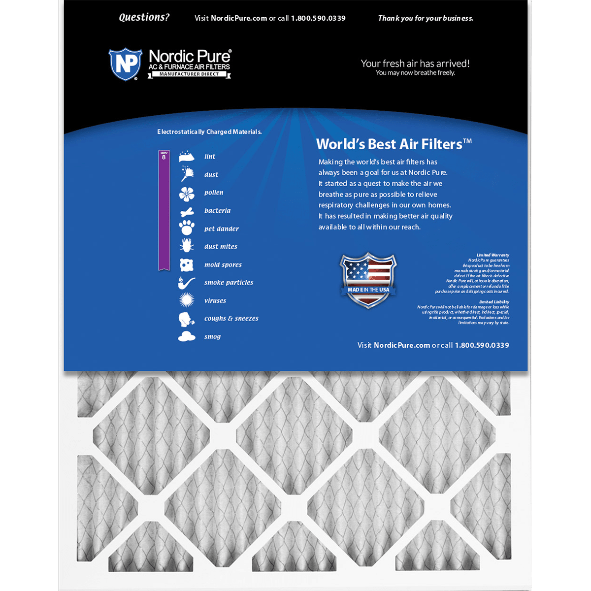 Nordic Pure MERV 8 1-in. Pleated Furnace Filters (6 Pack) - Back
