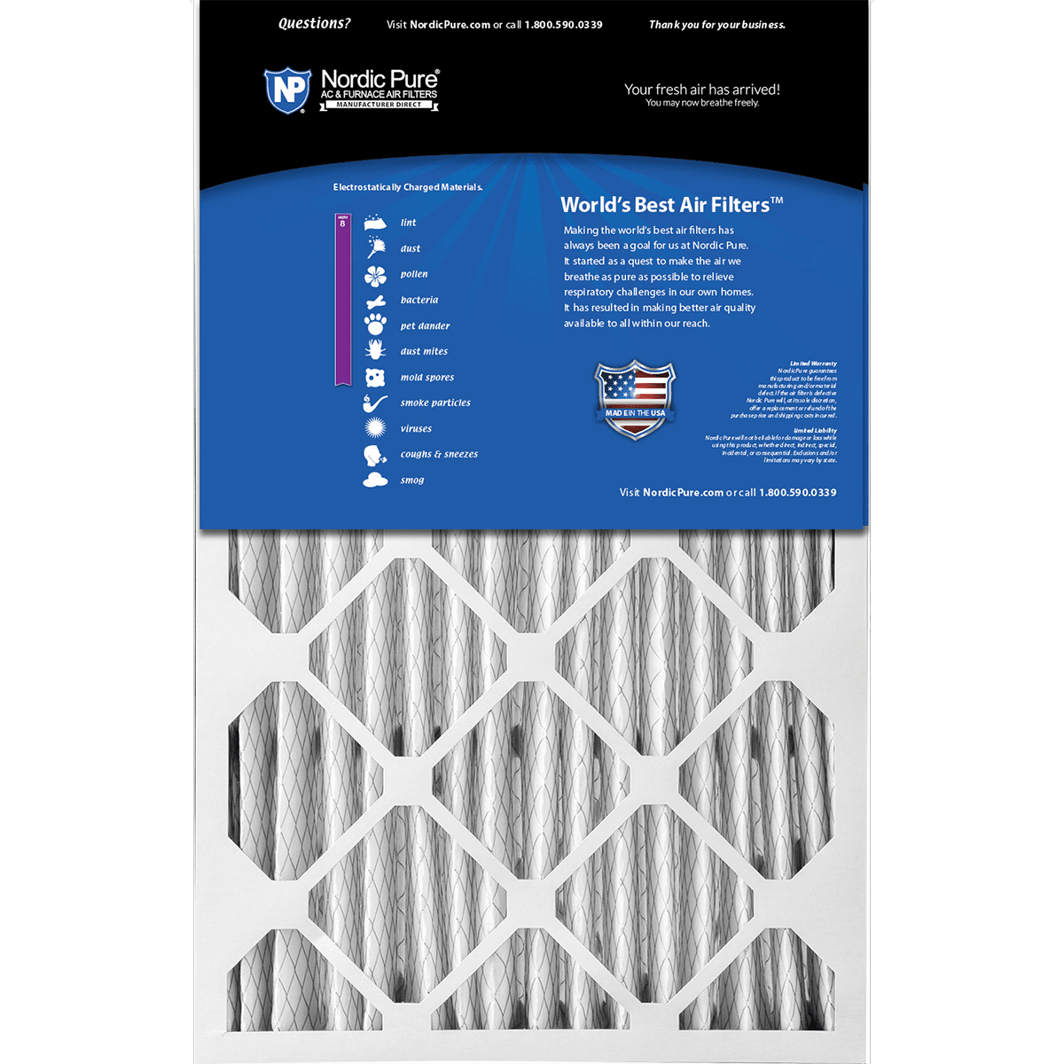 Nordic Pure MERV 8 5-in. Pleated Furnace Filters - 16x25x5 Back
