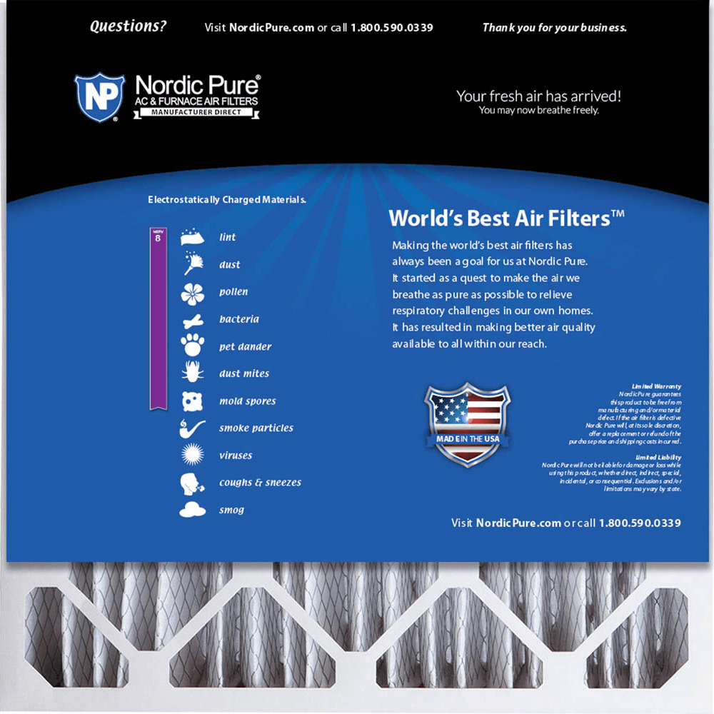 Nordic Pure MERV 8 5-in. Pleated Furnace Filters - 20x20x5 Back