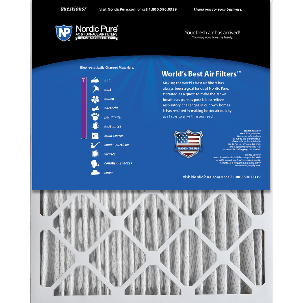Nordic Pure MERV 8 5-in. Pleated Furnace Filters - 20x25x5 Back