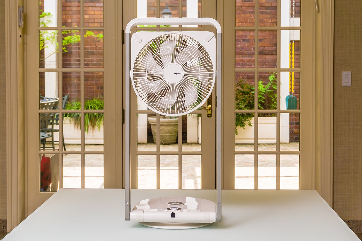 Objecto Flow F1 Foldable Fan White Tabletop Lifestyle