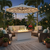 Outdoor Greatroom Havenwood with Driftwood Everblend Top Fire Table White - Lifestyle 1