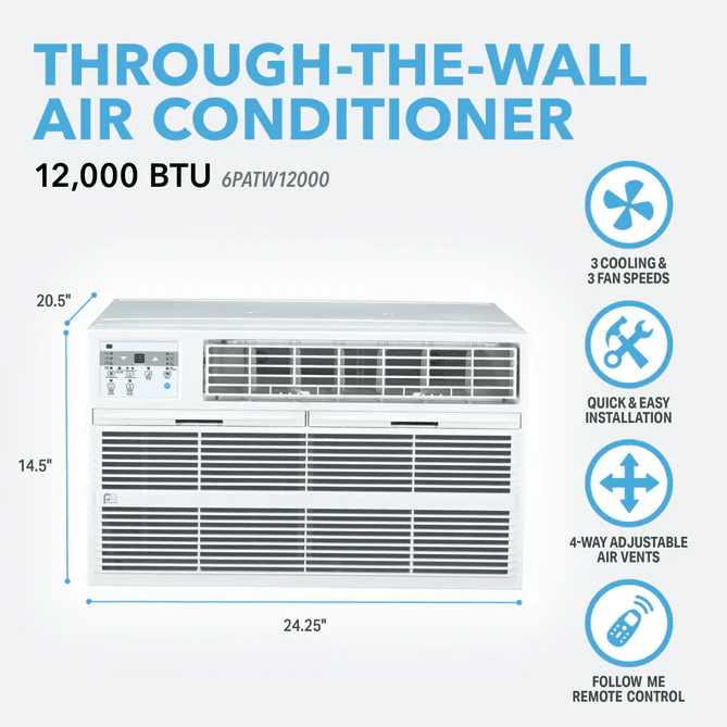 Perfect Aire 12,000 BTU High Efficiency Through-The-Wall AC - Measurements
