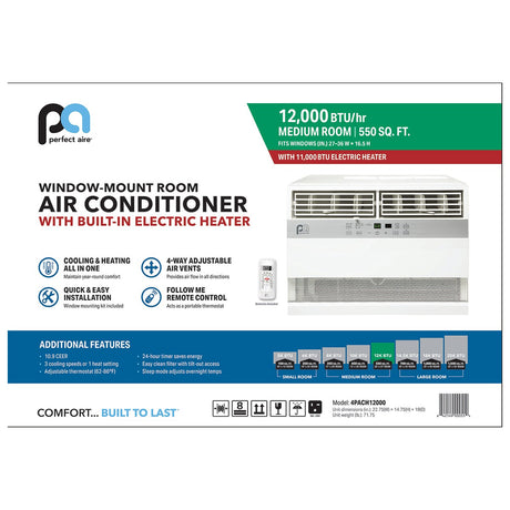 Perfect Aire 12,000 BTU Window Air Conditioner with Electric Heater  - Specs