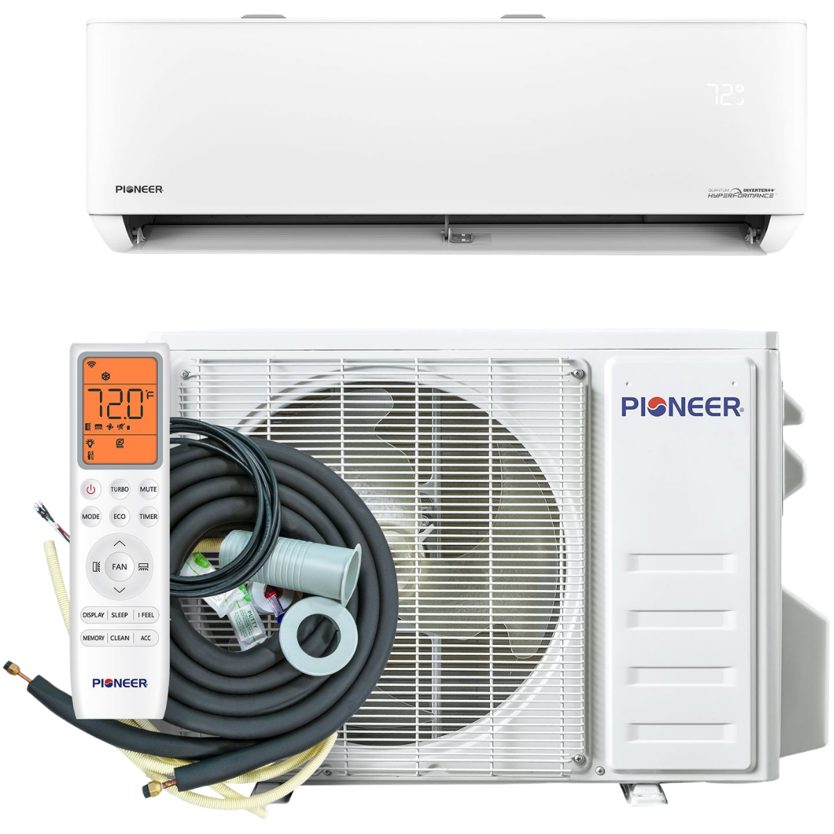 Pioneer 18k-24k BTU Quantum Hyperformance Mini Split Hyper Heat Pump 230V - w/ EZ Install Lineset Kit