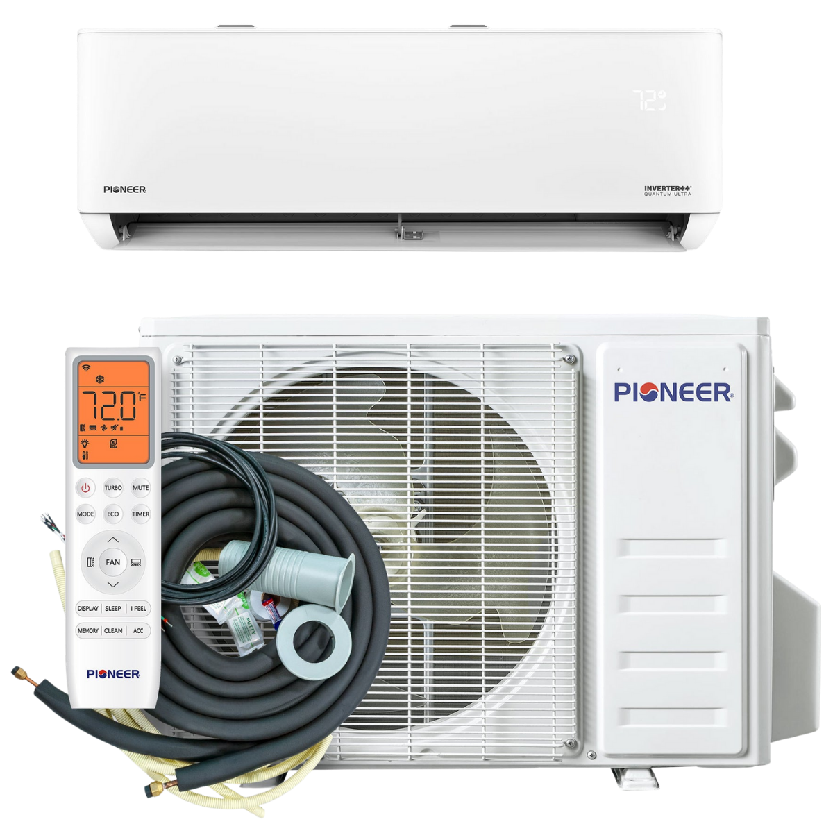 Pioneer 9k-12k BTU Quantum Ultra High-Wall Ductless Mini Split - with EZflex