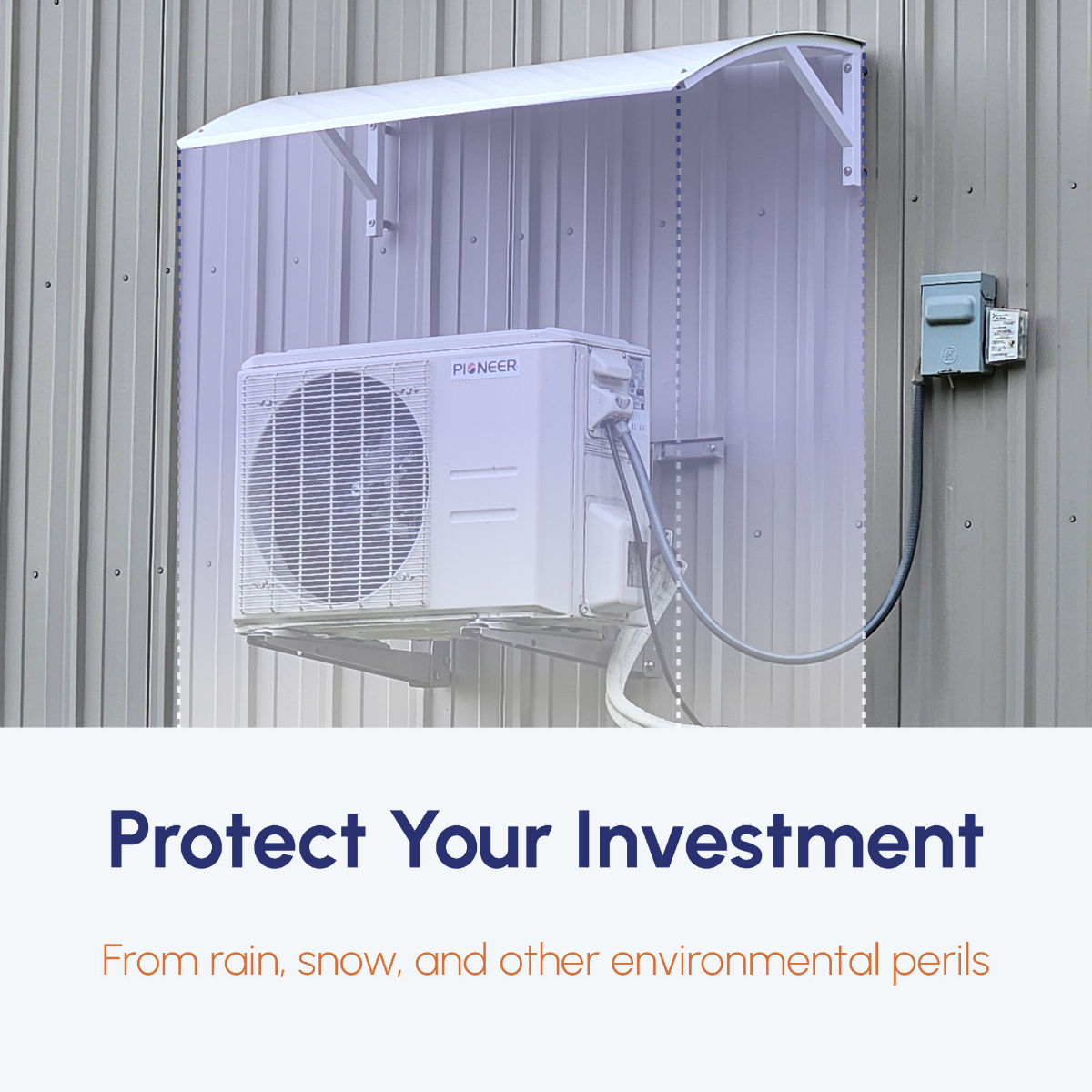 Pioneer EliteGuard Outdoor Metal Shelter for Mini Split Condensing Units BRK-RFA-MS-3P - Infographic