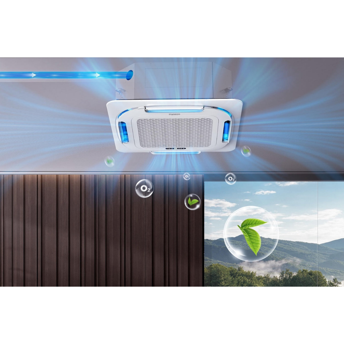 Pioneer Quantum Ultra Ceiling Cassette Ductless Mini Split - Lifestyle 1