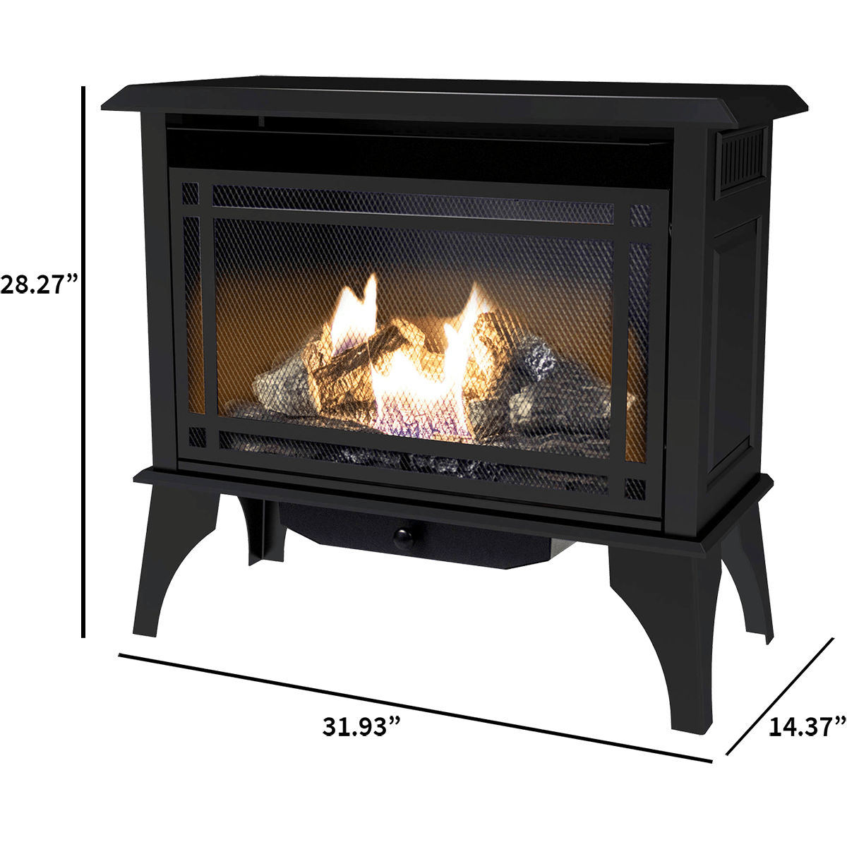 Pleasant Hearth 30,000 BTU Vent Free Gas Stove - Dimensions