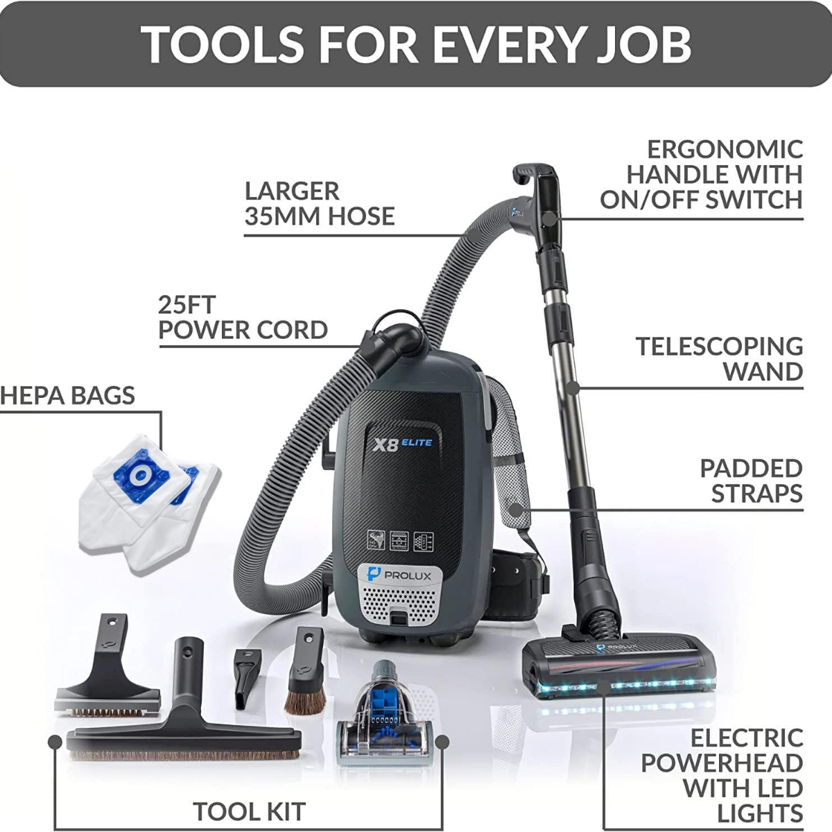 Prolux Backpack Commercial Vacuum X8 Elite 8 Qt. - Infographic 4