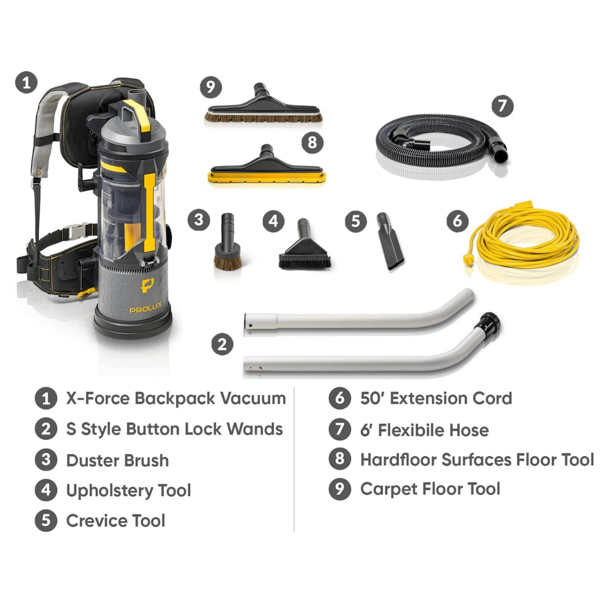 Prolux X-Force Pro Bagless Backpack Vacuums - Commercial Attachment Kit Tools